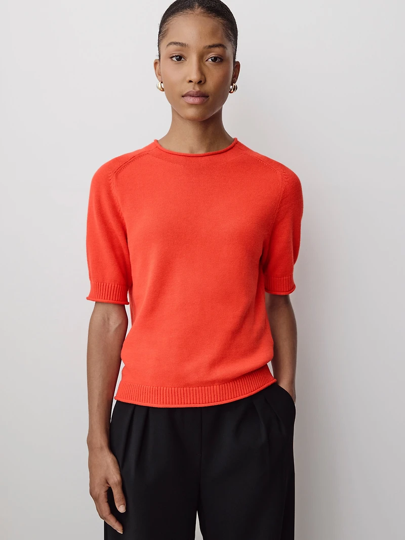 Short-Sleeve Mock-Neck Sweater