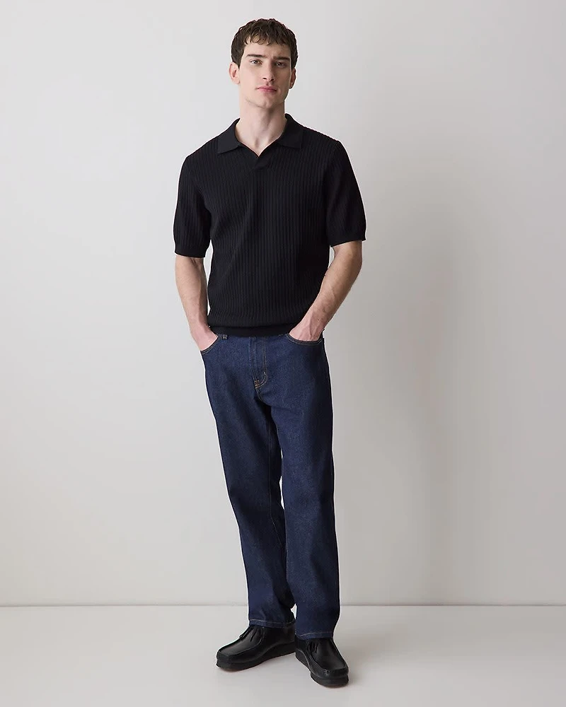 Cotton Short-Sleeve Polo with Johnny Collar