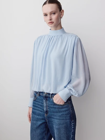 Blouse à Manches Longues Col Montant avec Épaulettes