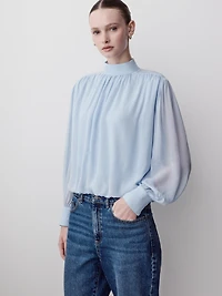 Blouse à Manches Longues Col Montant avec Épaulettes