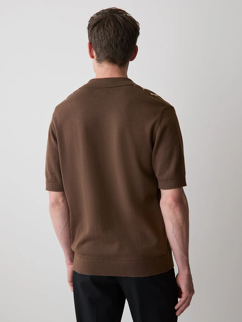 Pull Rayé à Manches Courtes et Col Johnny