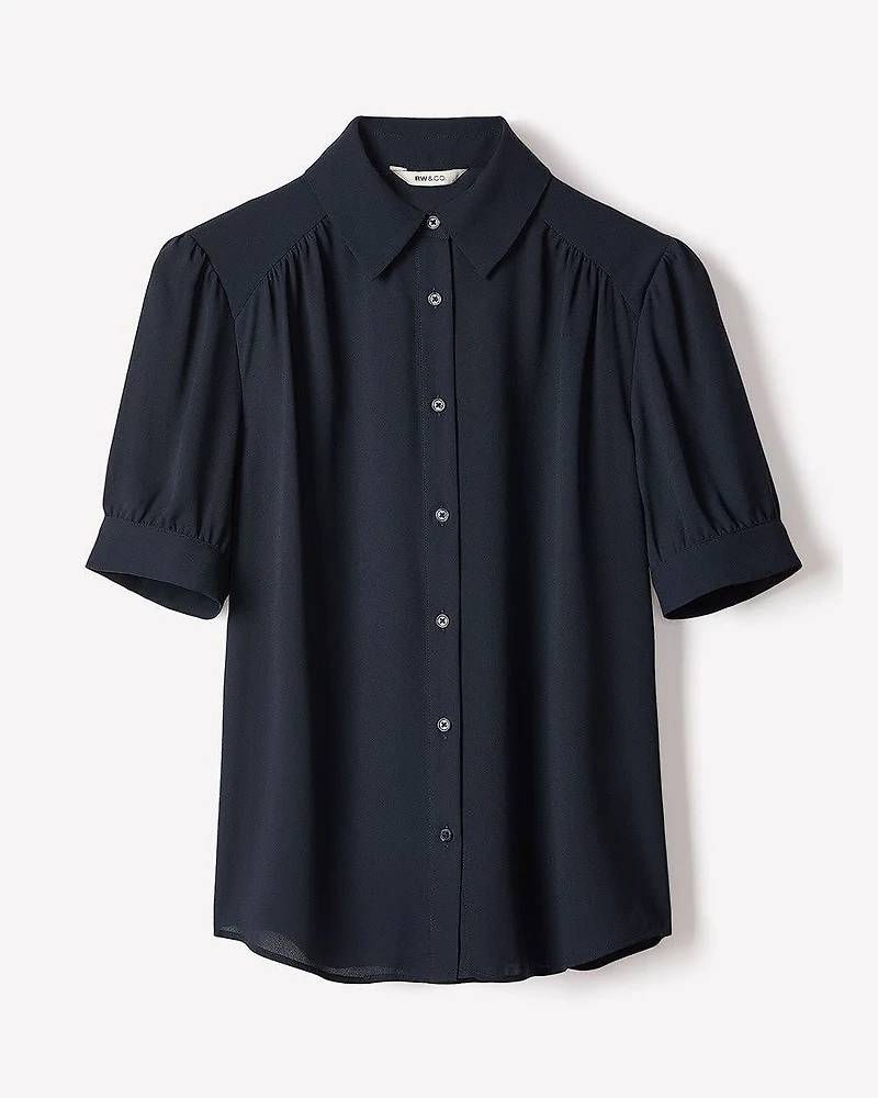 Blouse Boutonnée en Crêpe Soyeux à Manches Courtes