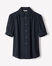 Blouse Boutonnée en Crêpe Soyeux à Manches Courtes