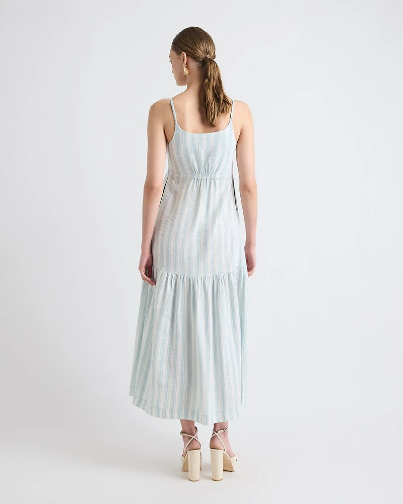 Sleeveless Square-Neck Linen-Blend Straight Maxi Dress