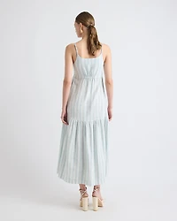 Sleeveless Square-Neck Linen-Blend Straight Maxi Dress