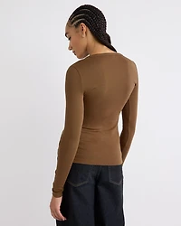 Luxe Knit Long-Sleeve Crew-Neck Fitted Ribbed Tee