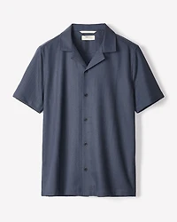 Short-Sleeve Herringbone Shirt with Camp Collar