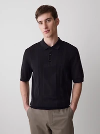 Polo à Manches Courtes en Coton avec Mailles Verticales