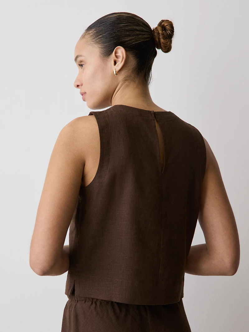 Sleeveless Crew-Neck Linen-Blend Blouse