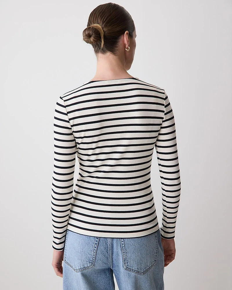 Long-Sleeve Henley Ribbed Top