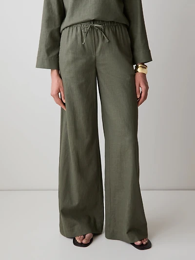Linen Mid-Rise Wide-Leg Pant