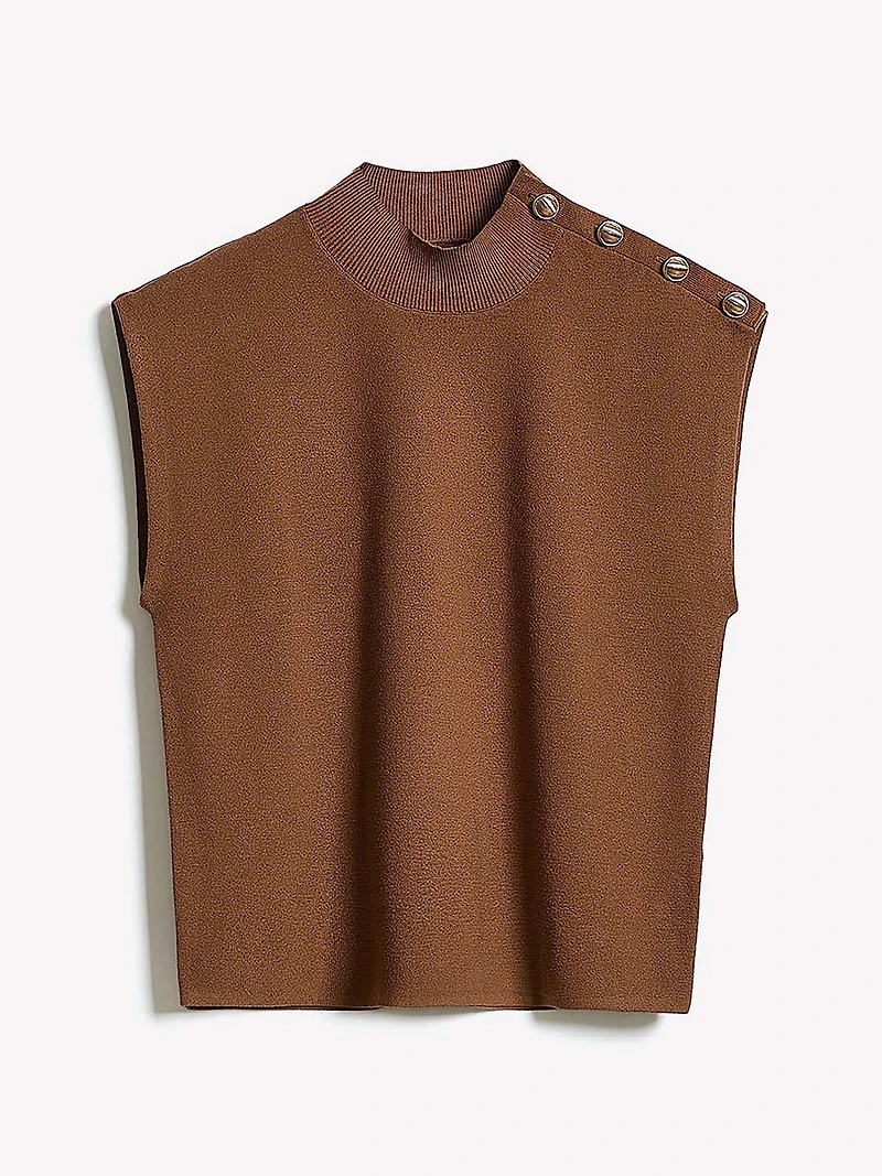 Pull Sans Manches à Col Montant avec Boutons l'Épaule