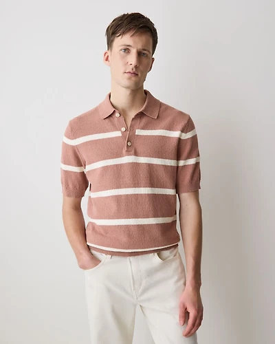 Short-Sleeve Bouclé Polo Sweater