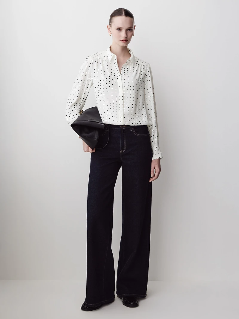 Blouse Boutonnée en Crêpe Soyeux à Manches Longues