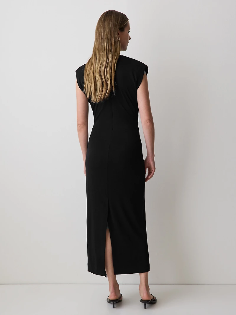 Draped Midi Cocktail Dress with Cascade