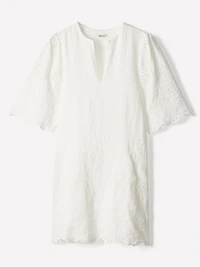 Split-Neck Flare Mini Dress with Embroideries