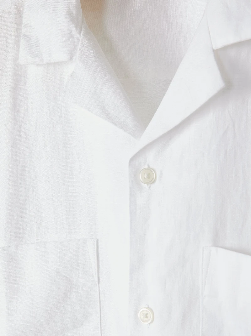 Chemise en Lin à Manches Courtes avec Col Camp