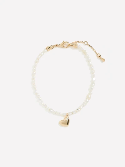 Bracelet de Perles Breloque en Coeur