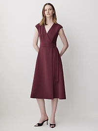 Extended-Sleeve V-Neck Wrap Midi Dress