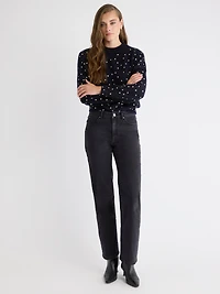 Pull en Laine à Manches Longues et Col Rond Pois Métalliques