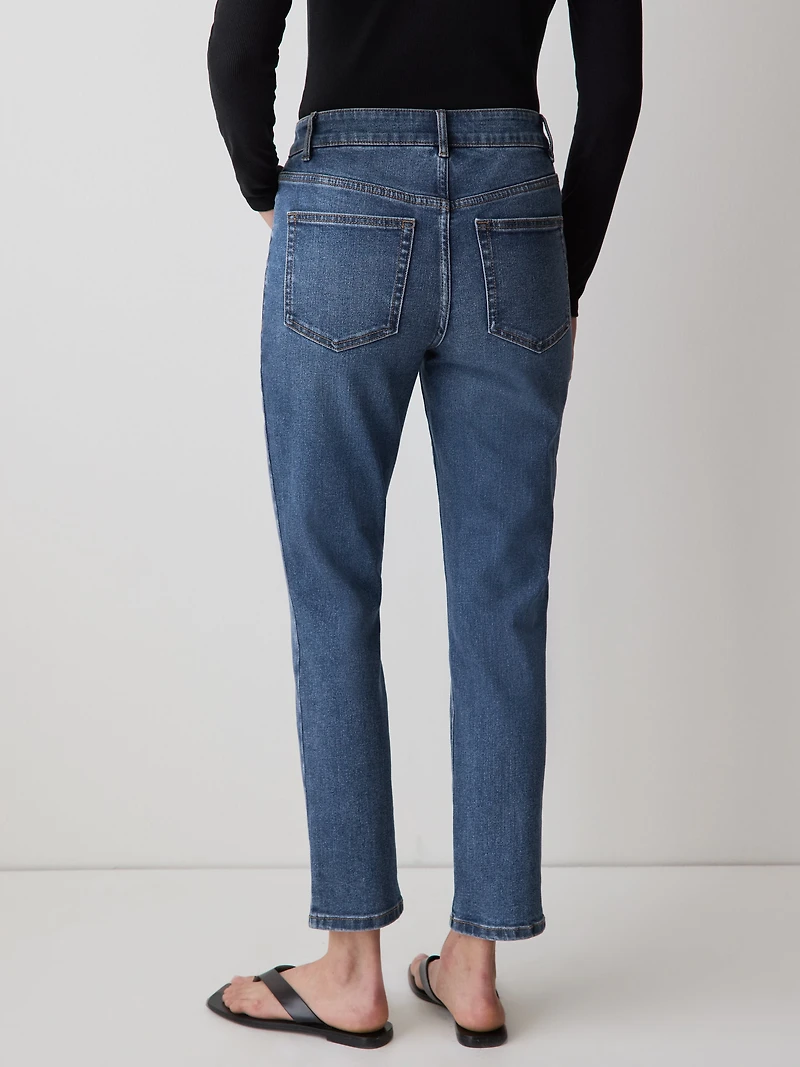 Jeans Skinny Bleu à Taille Mi-Haute