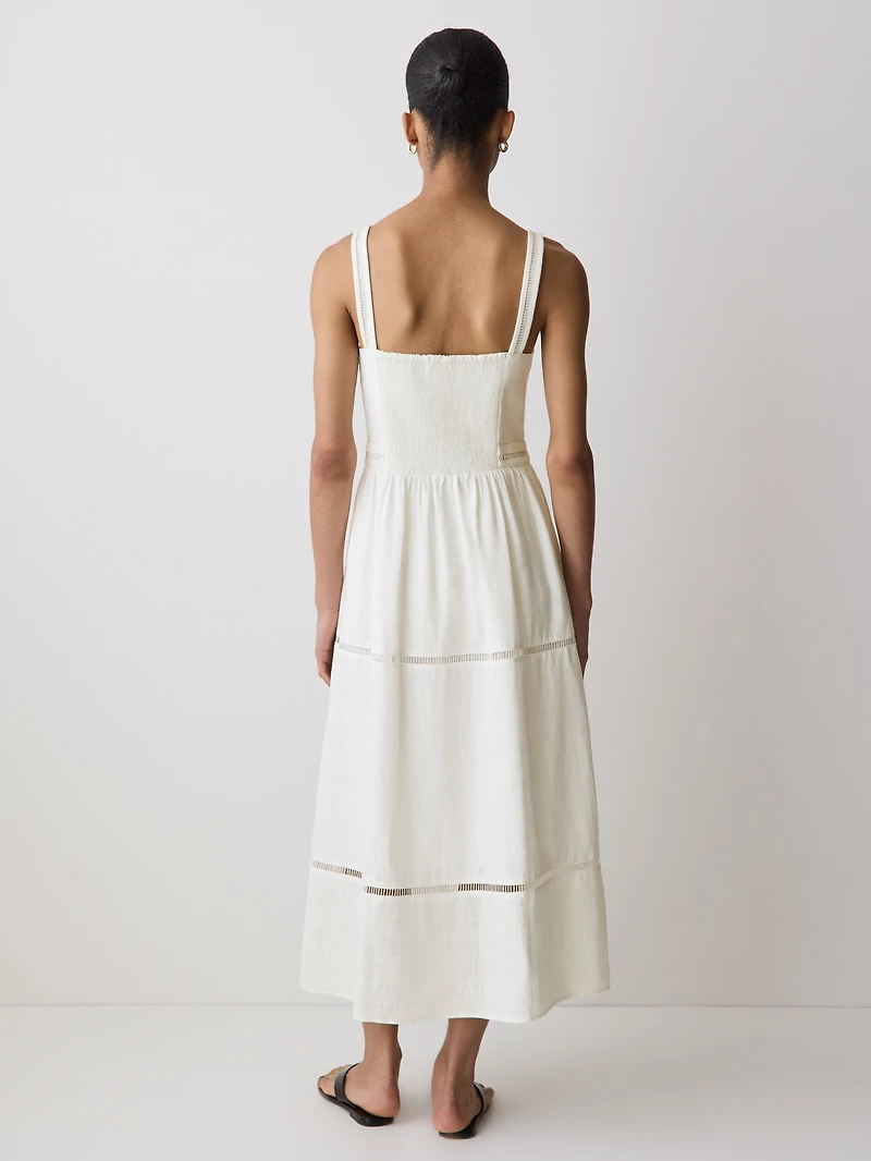 Sleeveless Square-Neck Linen-Blend Midi Dress