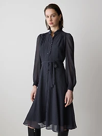 Long-Sleeve Mock-Neck Buttoned-Down Midi Dress