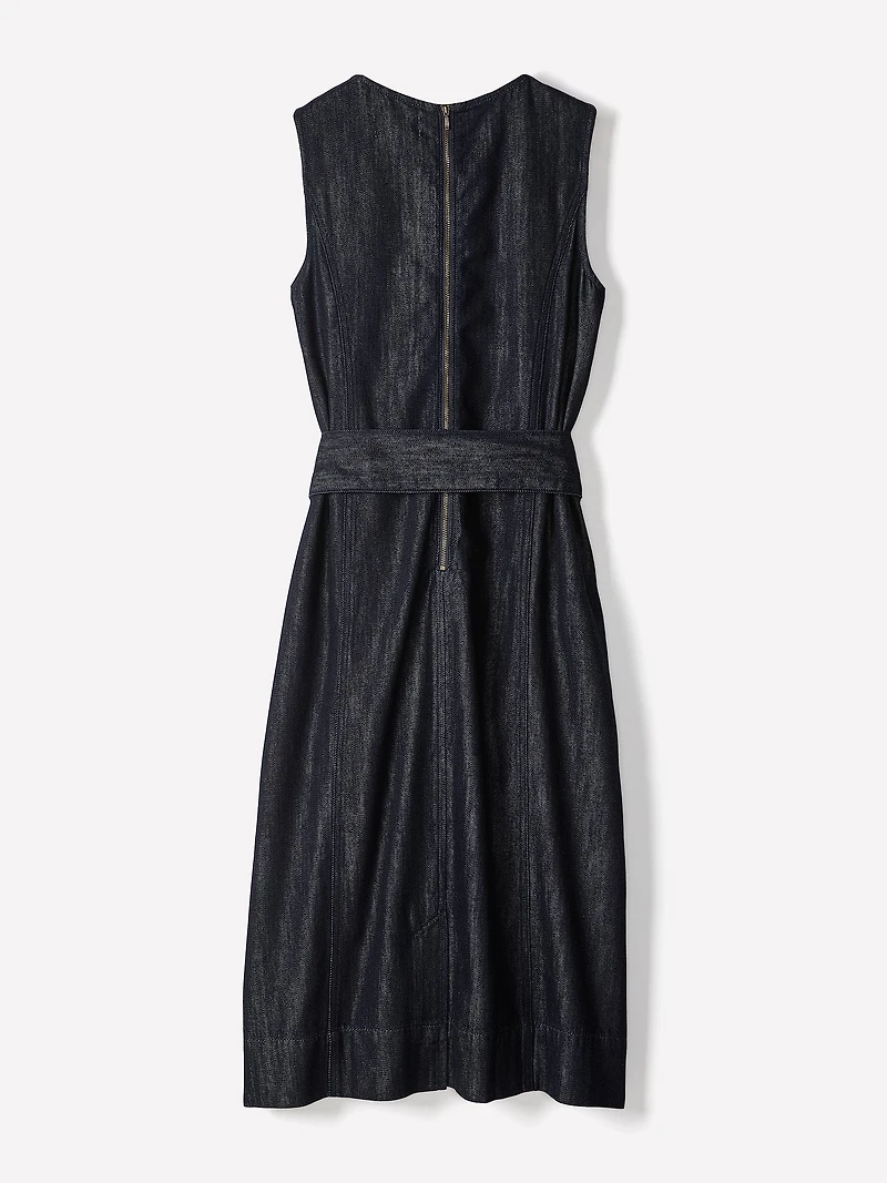Sleeveless Belted Midi Denim Dress
