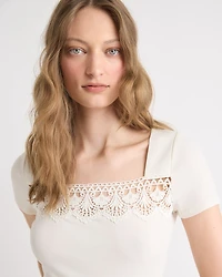 Short-Sleeve Square-Neck Ribbed Top