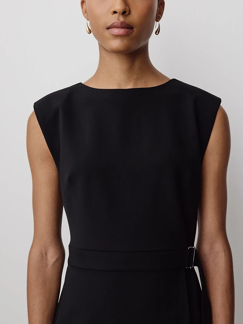 Cap-Sleeve Crew-Neck Belted Mini Dress