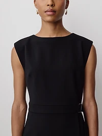 Cap-Sleeve Crew-Neck Belted Mini Dress