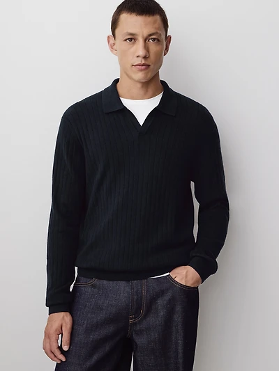 Long-Sleeve Sweater with Johnny Collar