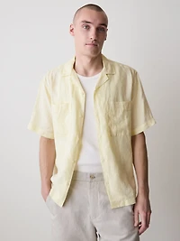 Short-Sleeve Linen Shirt with Camp Collar