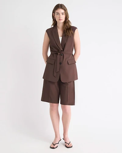 Long Sleeveless Twill Vest