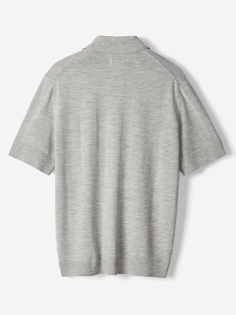 Merino-Wool Short-Sleeve Polo Sweater