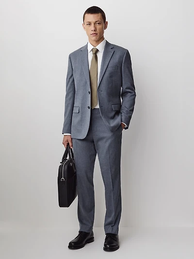 Pantalon en Sergé Brossé Bleu à Coupe Ajustée