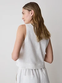 Sleeveless Crew-Neck Linen-Blend Blouse