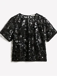Short-Sleeve Crew-Neck Sequins Popover Blouse