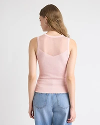 Camisole Côtelée à Col Rond avec Empiècement Transparent
