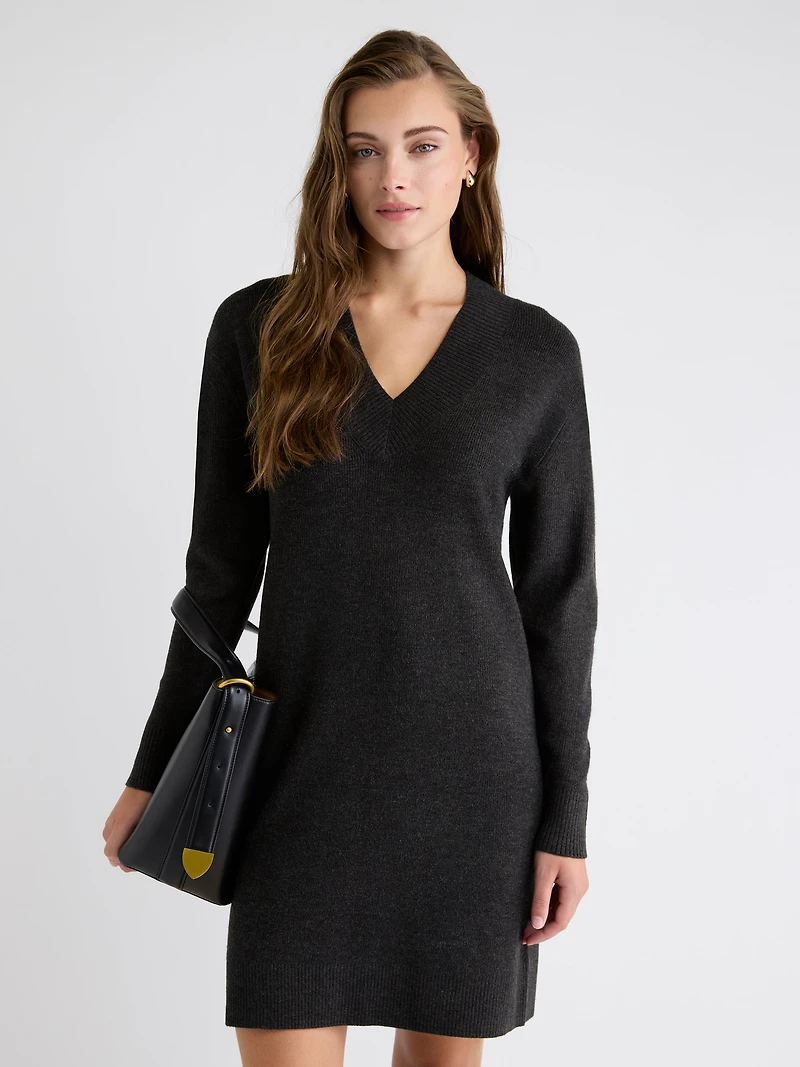 Robe Courte à Manches Longues et Col V