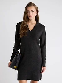 Robe Courte à Manches Longues et Col V