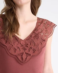 V-Neck Ribbed Top with Short Flutter Sleeves