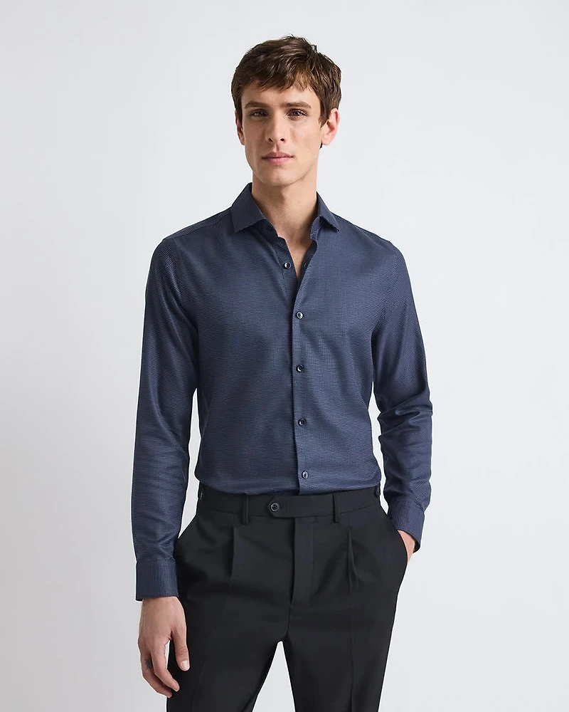 Chemise Habillée à Coupe Étroite en Dobby Micro Motif de Carrés