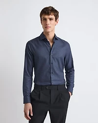 Chemise Habillée à Coupe Étroite en Dobby Micro Motif de Carrés