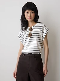 Striped Extended-Sleeve Crew-Neck Tee