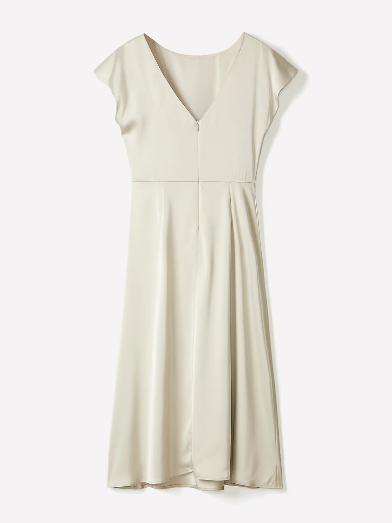 Short-Sleeve Cocktail Midi Dress with Draped Detail