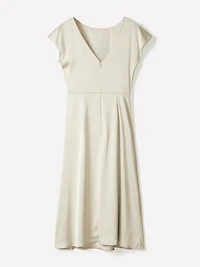 Short-Sleeve Cocktail Midi Dress with Draped Detail
