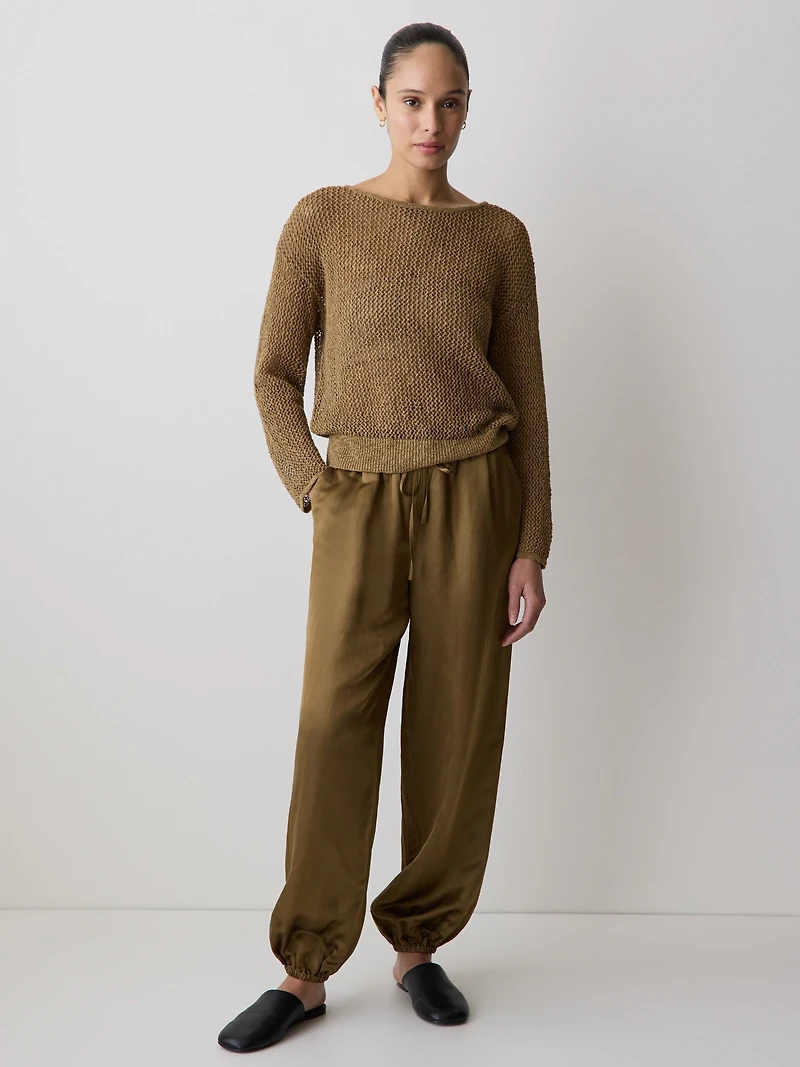 Long-Sleeve Crew-Neck Mesh Sweater