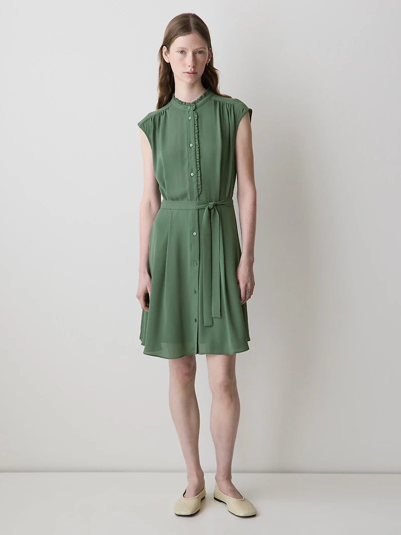 Sleeveless Mock-Neck Buttoned-Down Mini Dress