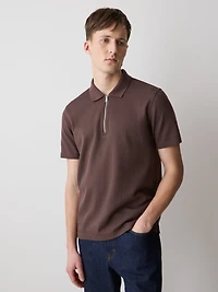 Polo Côtelé à Demi-Zip Manches Courtes